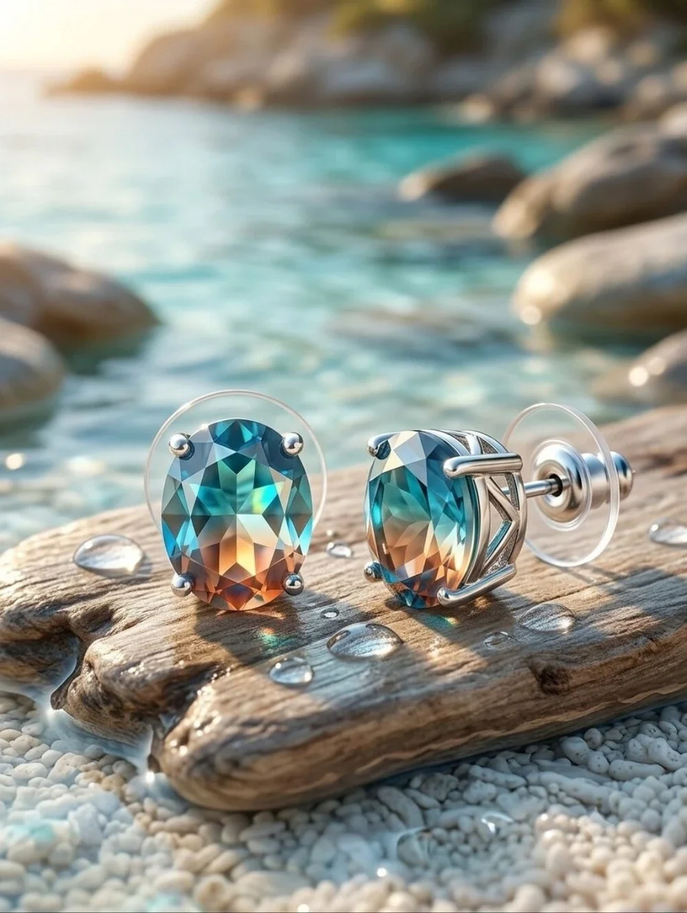 Aqua Terra Costa Quartz Platinum Over 925 Solitaire Stud Earrings 4.50 CTW